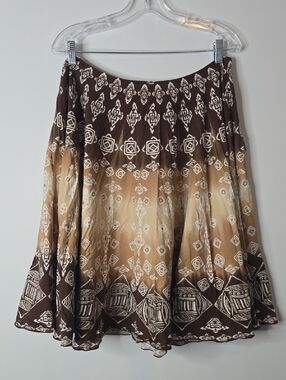 Vintage Boho Gradient Print A-Line Skirt in Brown and Cream